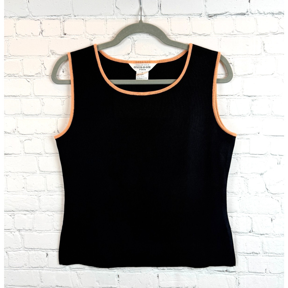 MISOOK black with salmon color trim sleeveless knit top sweater SP